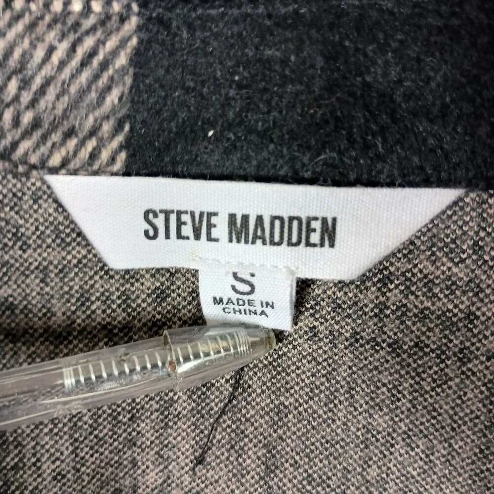 Steve Madden Sophia Plaid Shacket Womens S Black Beige Grunge 90s Shirt Jacket
